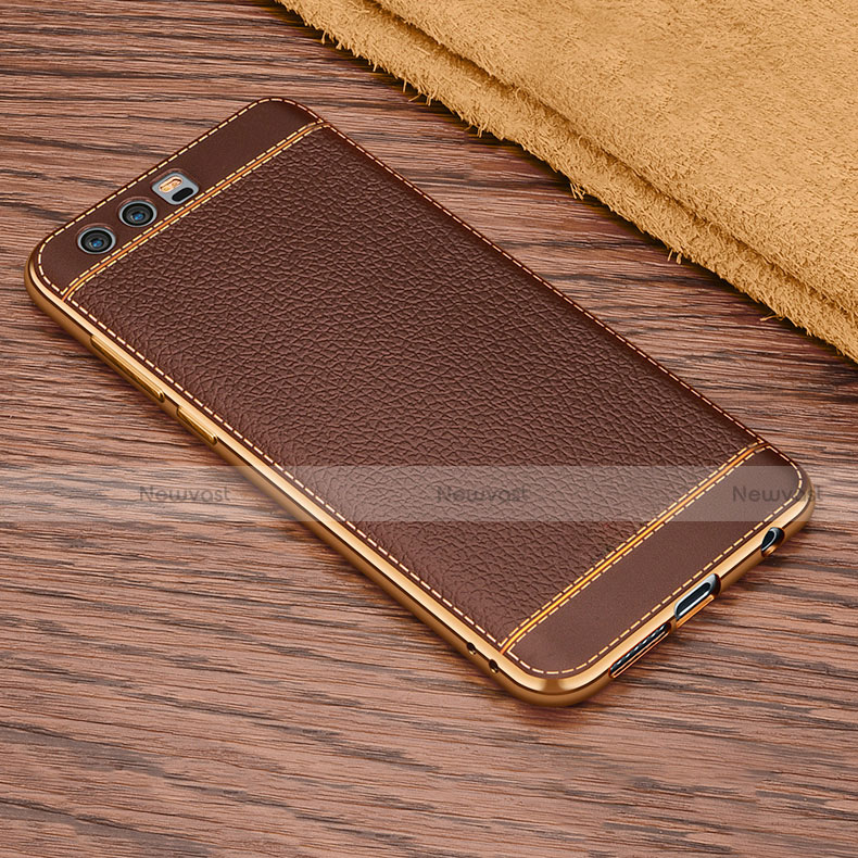 Soft Silicone Gel Leather Snap On Case for Huawei Honor 9 Premium Brown