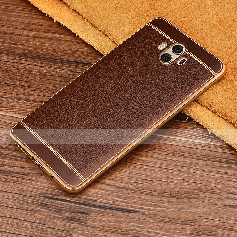 Soft Silicone Gel Leather Snap On Case for Huawei Mate 10 Brown