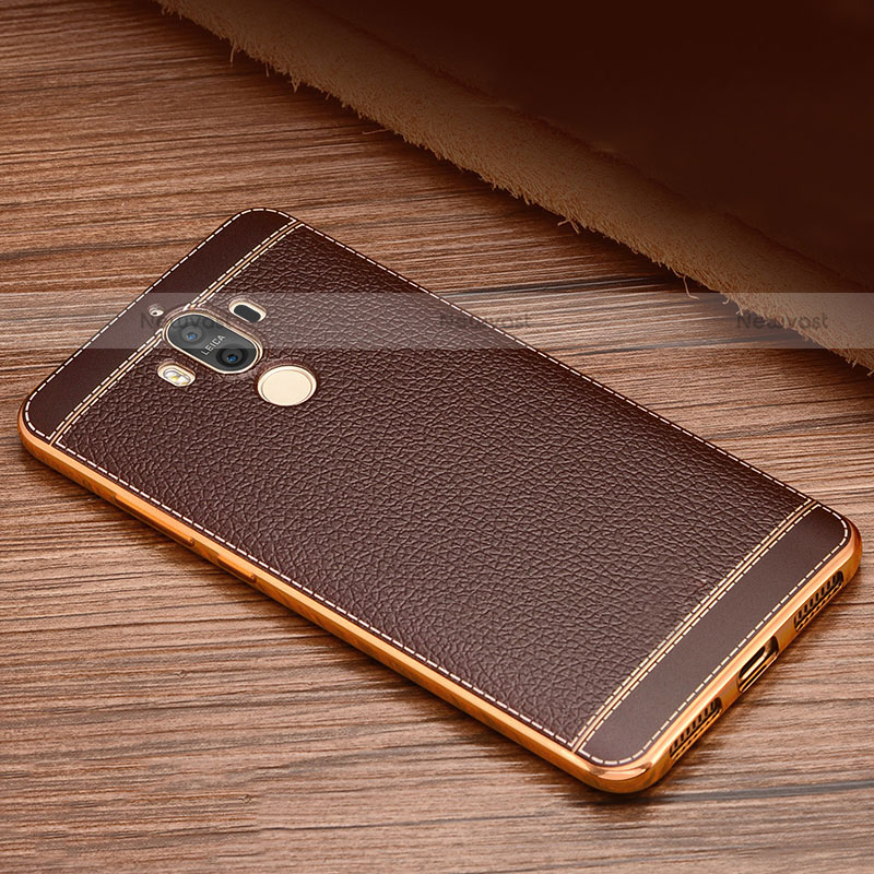 Soft Silicone Gel Leather Snap On Case for Huawei Mate 9 Brown