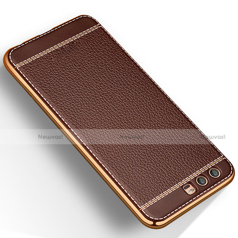 Soft Silicone Gel Leather Snap On Case for Huawei P10 Brown