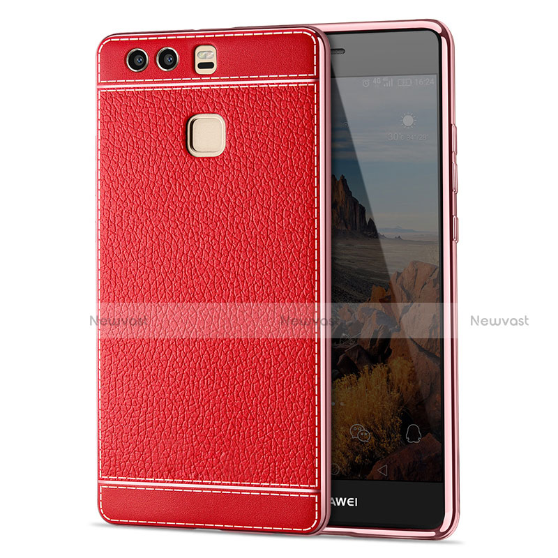 Soft Silicone Gel Leather Snap On Case for Huawei P9 Plus Red