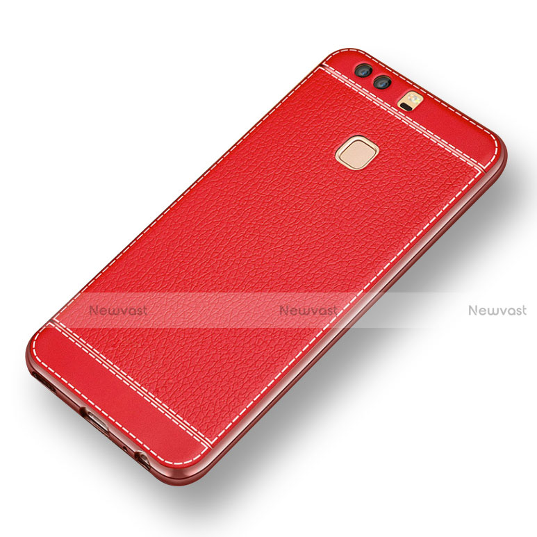 Soft Silicone Gel Leather Snap On Case for Huawei P9 Plus Red