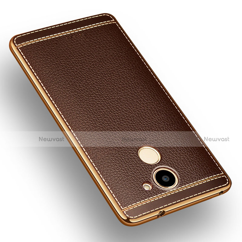 Soft Silicone Gel Leather Snap On Case for Huawei Y7 Prime Brown