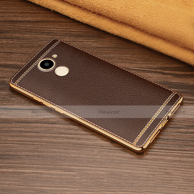 Soft Silicone Gel Leather Snap On Case for Huawei Y7 Prime Brown