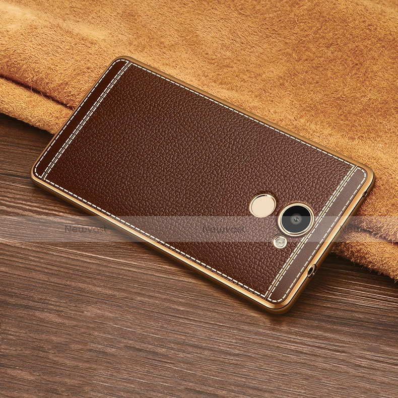 Soft Silicone Gel Leather Snap On Case for Huawei Y7 Prime Brown