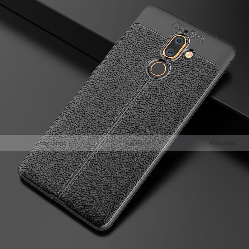 Soft Silicone Gel Leather Snap On Case for Nokia 7 Plus Black