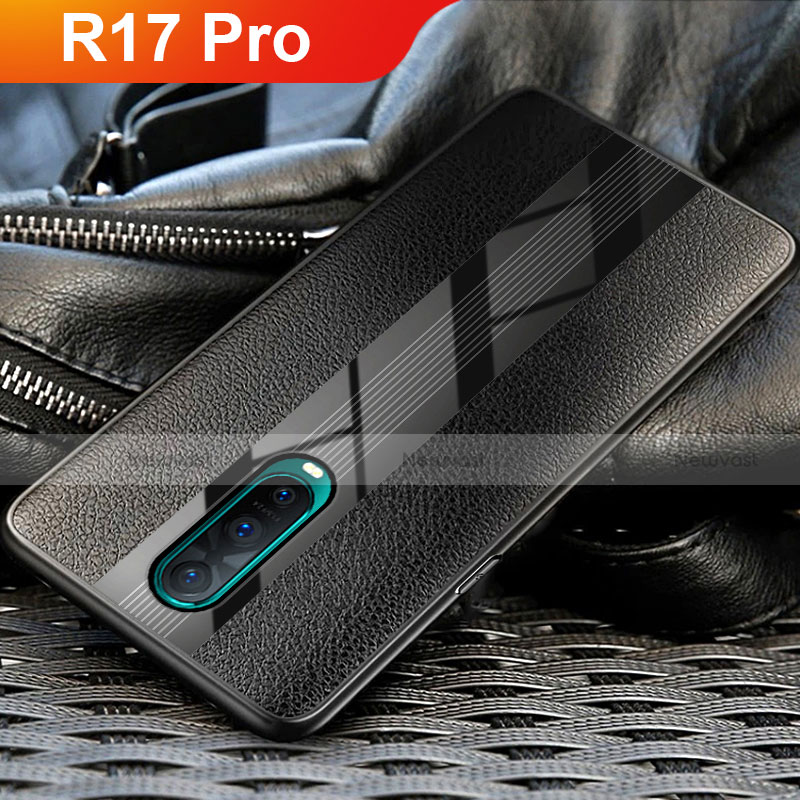 Soft Silicone Gel Leather Snap On Case for Oppo R17 Pro Black