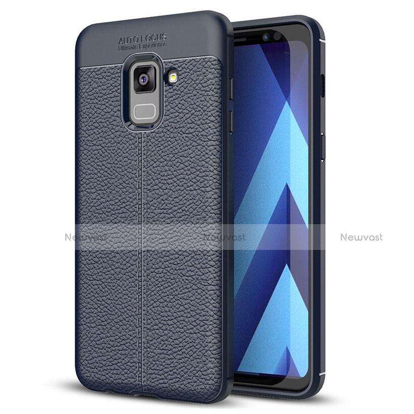 Soft Silicone Gel Leather Snap On Case for Samsung Galaxy A8+ A8 Plus (2018) A730F Blue