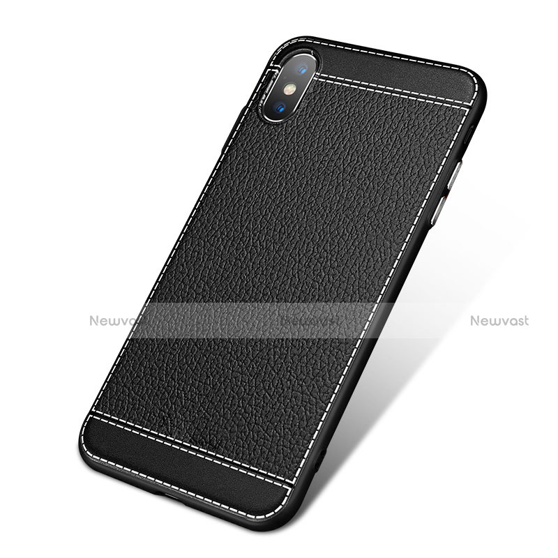 Soft Silicone Gel Leather Snap On Case L02 for Apple iPhone Xs Black