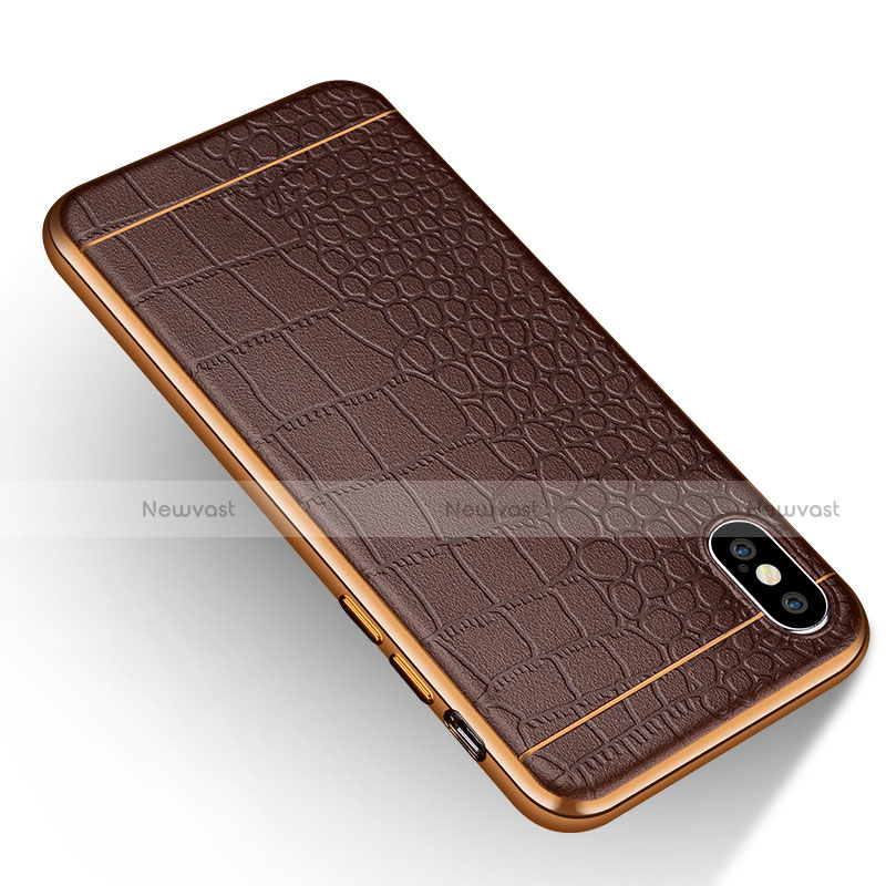 Soft Silicone Gel Leather Snap On Case L03 for Apple iPhone Xs Brown