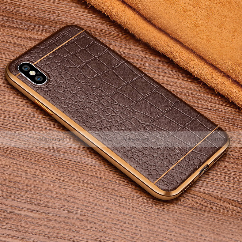 Soft Silicone Gel Leather Snap On Case L03 for Apple iPhone Xs Brown