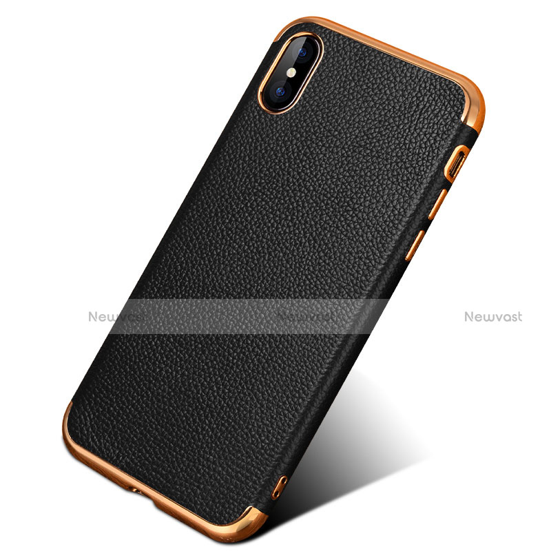 Soft Silicone Gel Leather Snap On Case L04 for Apple iPhone Xs Black