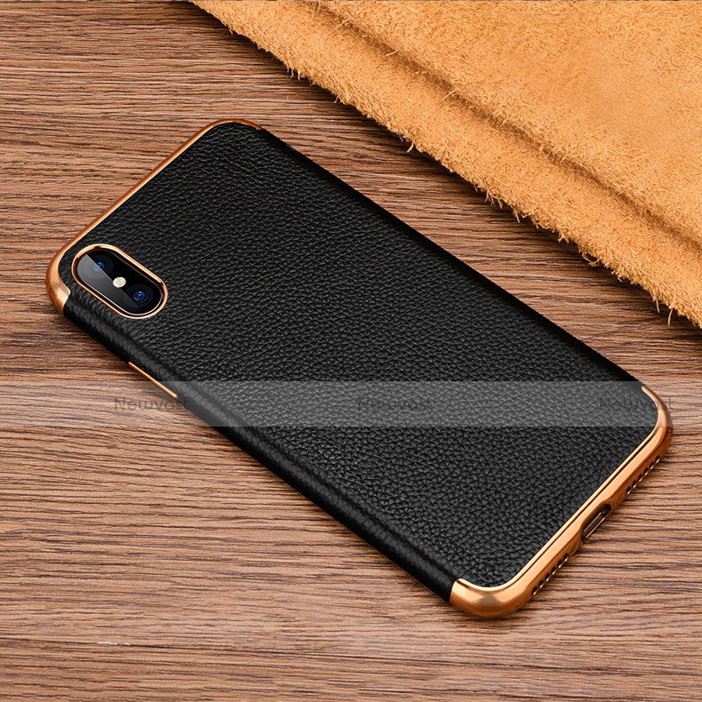 Soft Silicone Gel Leather Snap On Case L04 for Apple iPhone Xs Max Black