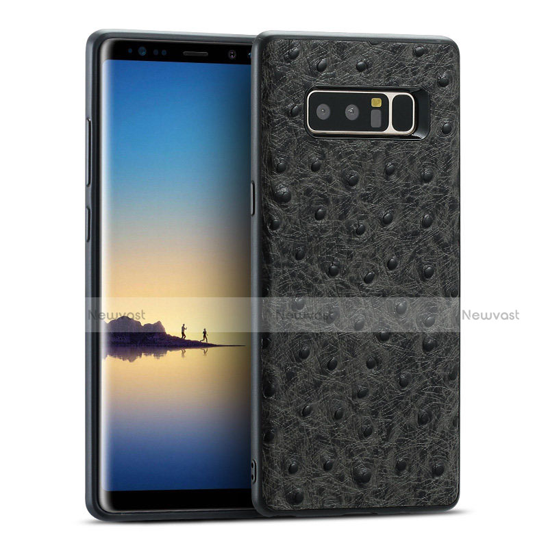 Soft Silicone Gel Leather Snap On Case Q01 for Samsung Galaxy Note 8 Duos N950F Black