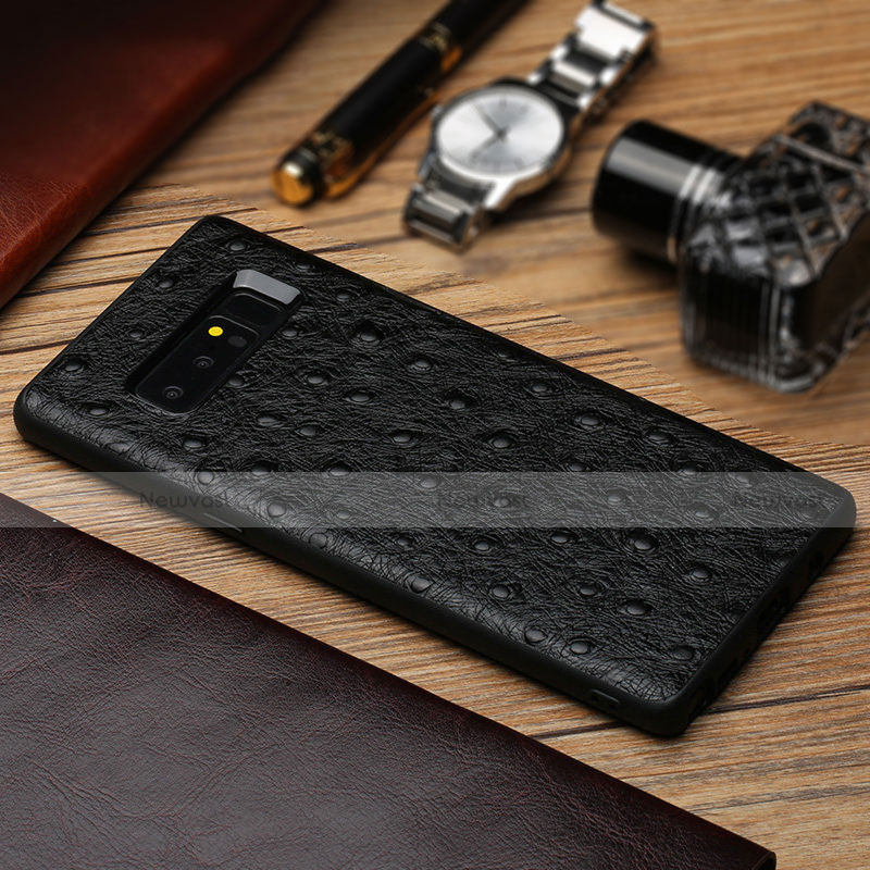 Soft Silicone Gel Leather Snap On Case Q01 for Samsung Galaxy Note 8 Duos N950F Black