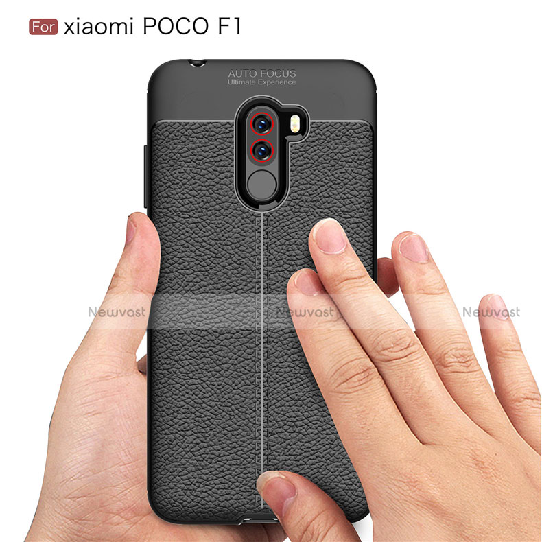 Soft Silicone Gel Leather Snap On Case Q01 for Xiaomi Pocophone F1 Black