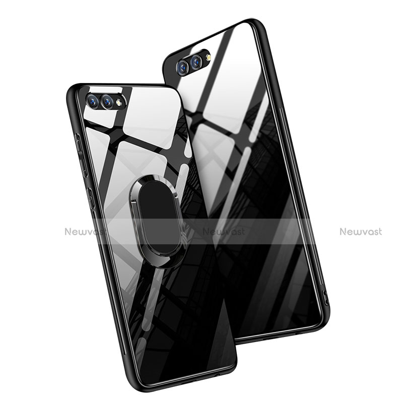 Soft Silicone Gel Mirror Cover with Finger Ring Stand for Huawei Honor V10 Black