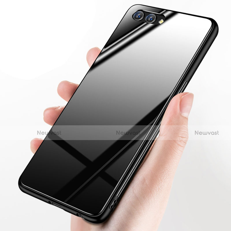 Soft Silicone Gel Mirror Cover with Finger Ring Stand for Huawei Honor V10 Black