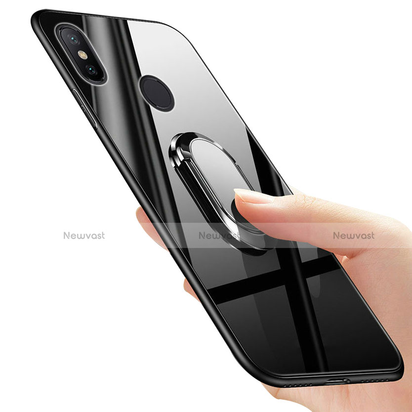 Soft Silicone Gel Mirror Cover with Finger Ring Stand for Xiaomi Mi 6X Black