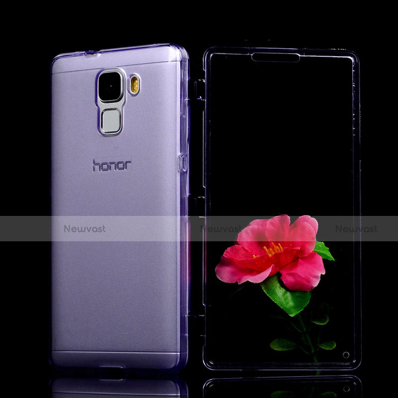 Soft Transparent Flip Case for Huawei Honor 7 Dual SIM Purple