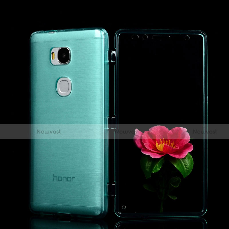 Soft Transparent Flip Cover for Huawei Honor 5X Sky Blue