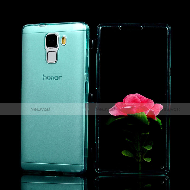 Soft Transparent Flip Cover for Huawei Honor 7 Dual SIM Sky Blue