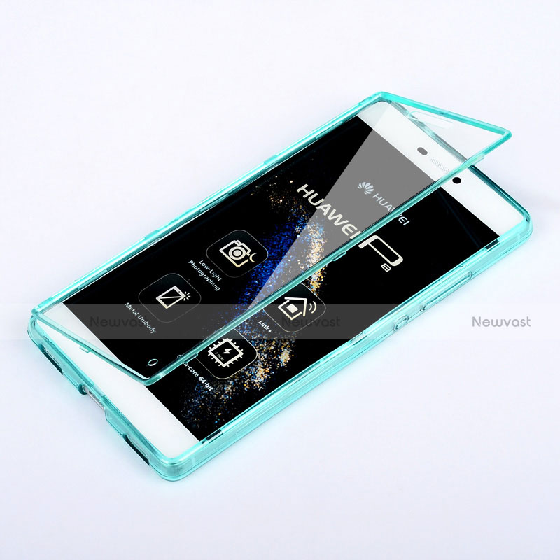 Soft Transparent Flip Cover for Huawei P8 Sky Blue