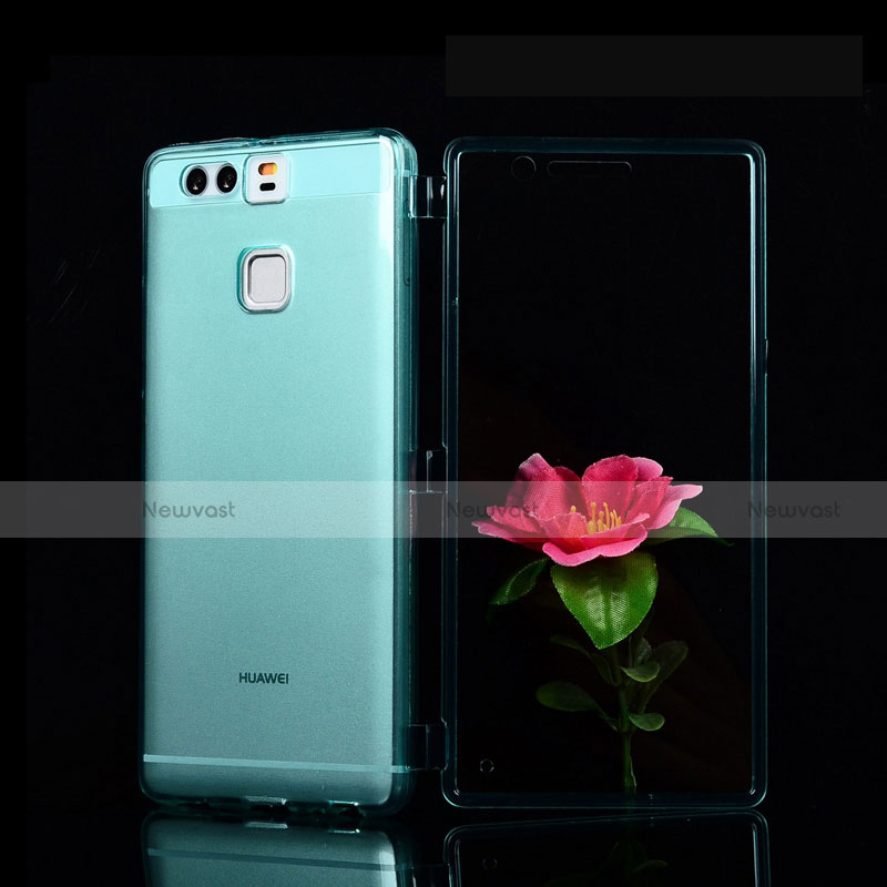 Soft Transparent Flip Cover for Huawei P9 Sky Blue