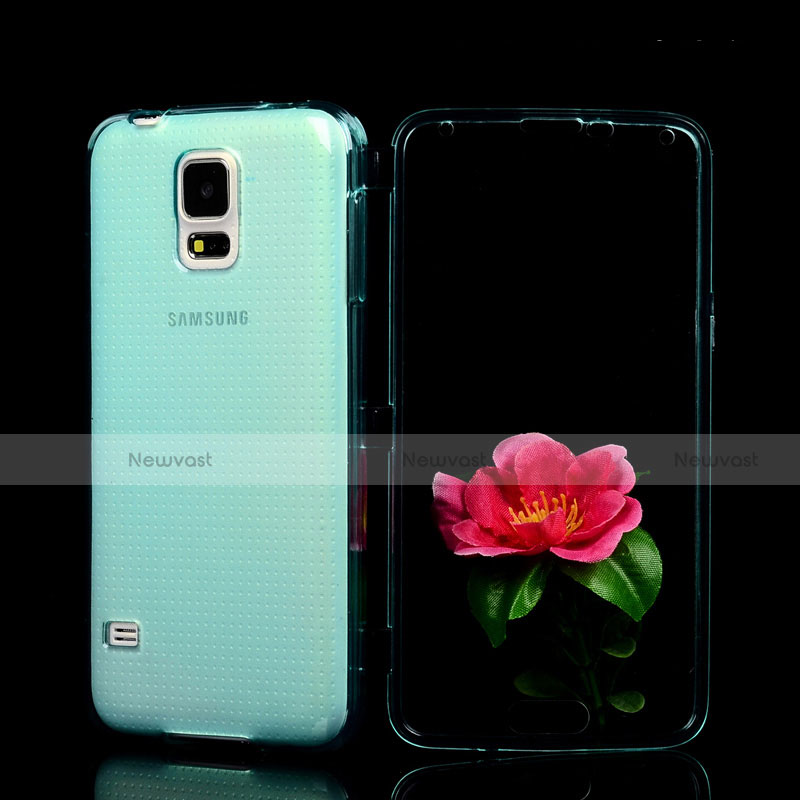 Soft Transparent Flip Cover for Samsung Galaxy S5 Duos Plus Sky Blue