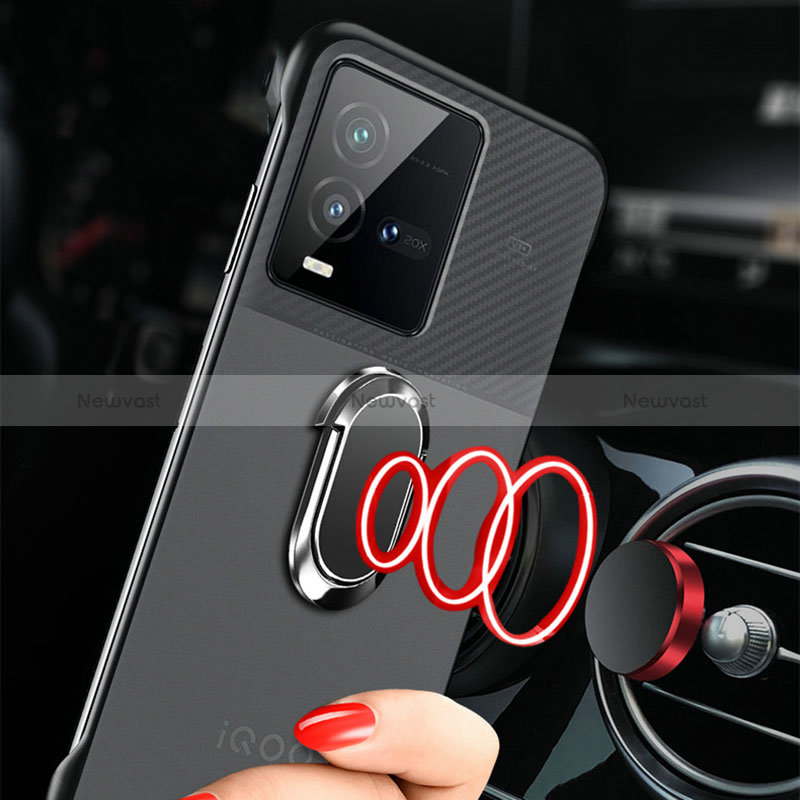 Transparent Crystal Frameless Hard Case Back Cover with Magnetic Finger Ring Stand for Vivo iQOO 10 Pro 5G