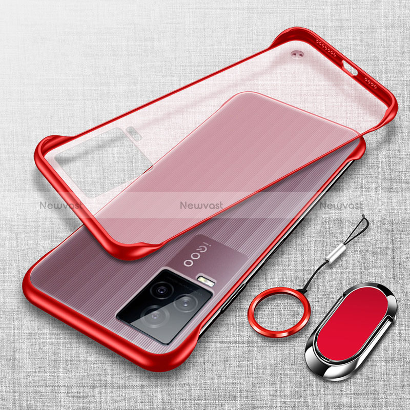 Transparent Crystal Frameless Hard Case Back Cover with Magnetic Finger Ring Stand for Vivo iQOO 7 5G