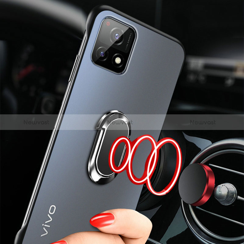 Transparent Crystal Frameless Hard Case Back Cover with Magnetic Finger Ring Stand for Vivo iQOO U3 5G