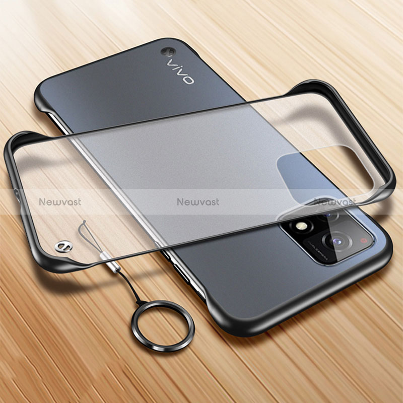 Transparent Crystal Frameless Hard Case Back Cover with Magnetic Finger Ring Stand for Vivo iQOO U3x 5G