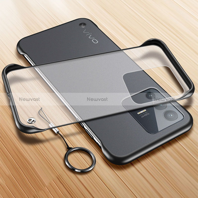 Transparent Crystal Frameless Hard Case Back Cover with Magnetic Finger Ring Stand for Vivo V23 5G