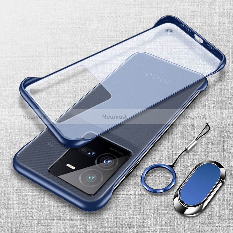 Transparent Crystal Frameless Hard Case Back Cover with Magnetic Finger Ring Stand for Vivo V25 5G
