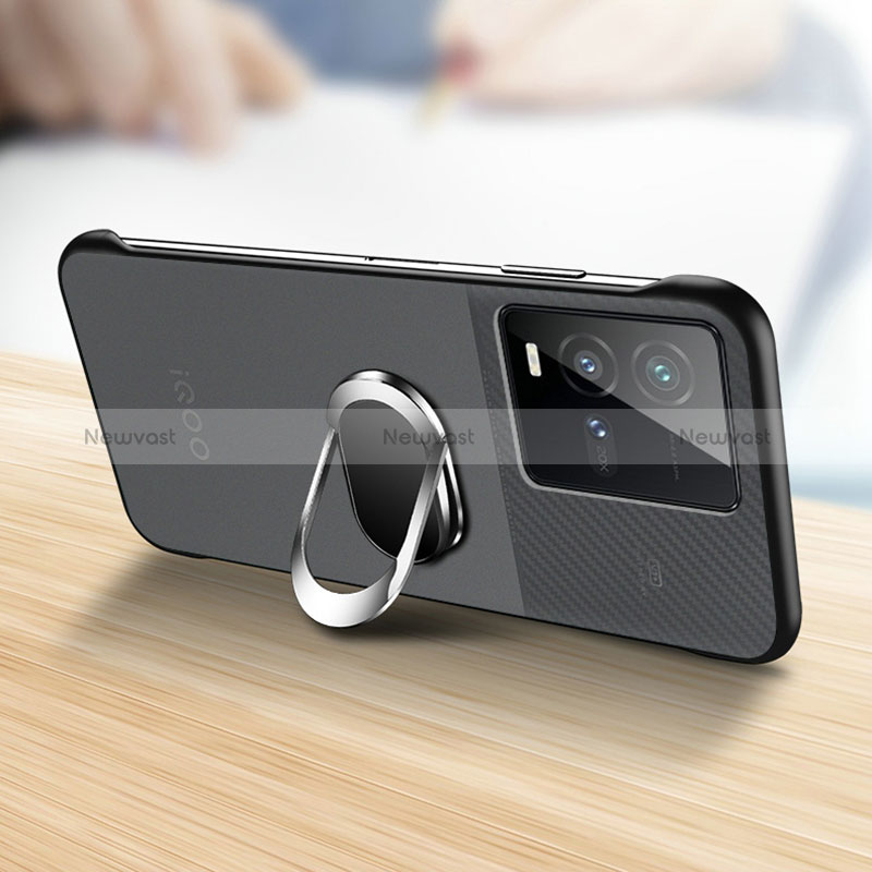 Transparent Crystal Frameless Hard Case Back Cover with Magnetic Finger Ring Stand for Vivo V25 5G