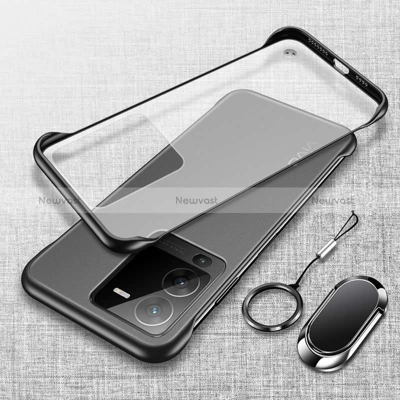 Transparent Crystal Frameless Hard Case Back Cover with Magnetic Finger Ring Stand for Vivo V25 Pro 5G