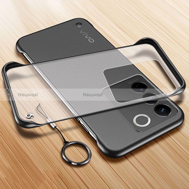 Transparent Crystal Frameless Hard Case Back Cover with Magnetic Finger Ring Stand for Vivo V27 Pro 5G