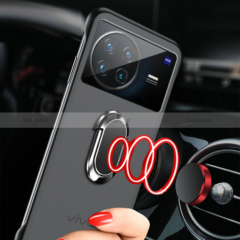 Transparent Crystal Frameless Hard Case Back Cover with Magnetic Finger Ring Stand for Vivo X Note