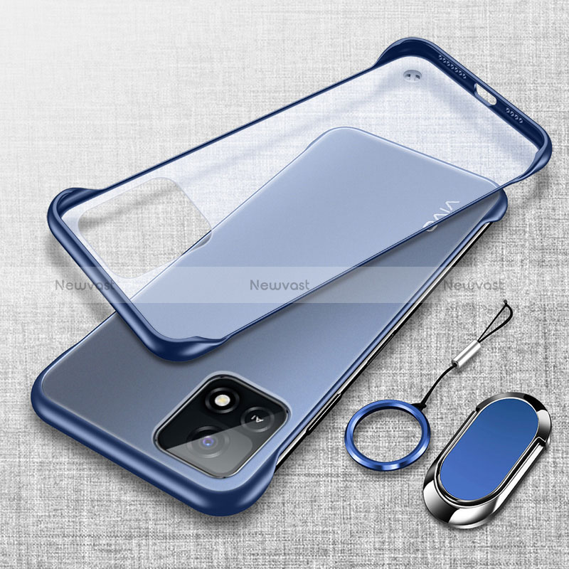 Transparent Crystal Frameless Hard Case Back Cover with Magnetic Finger Ring Stand for Vivo Y31s 5G