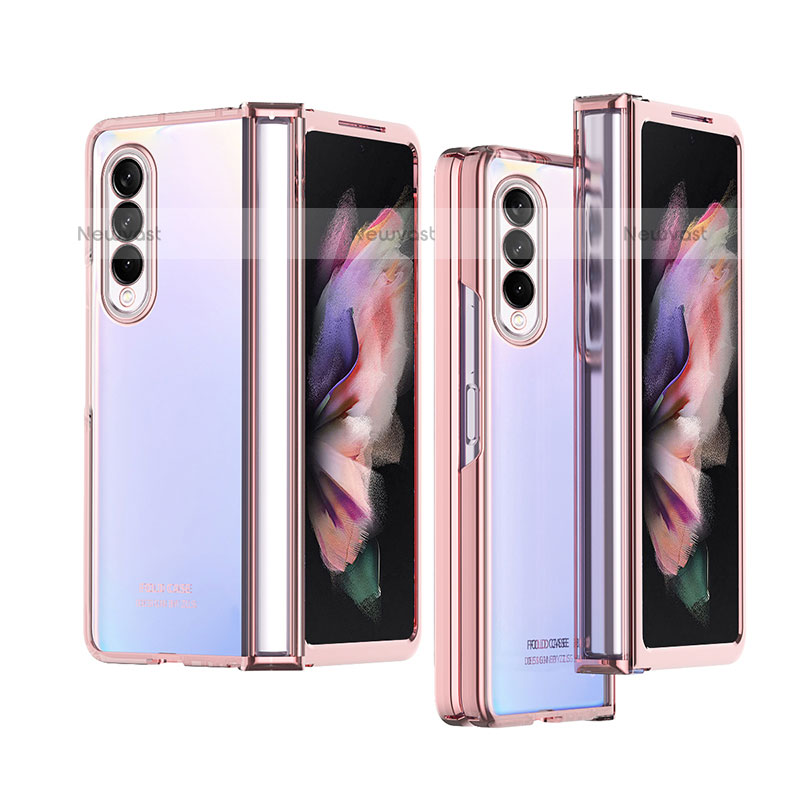 Transparent Crystal Hard Case Back Cover H06 for Samsung Galaxy Z Fold3 5G Rose Gold