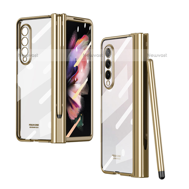 Transparent Crystal Hard Case Back Cover H07 for Samsung Galaxy Z Fold3 5G Gold