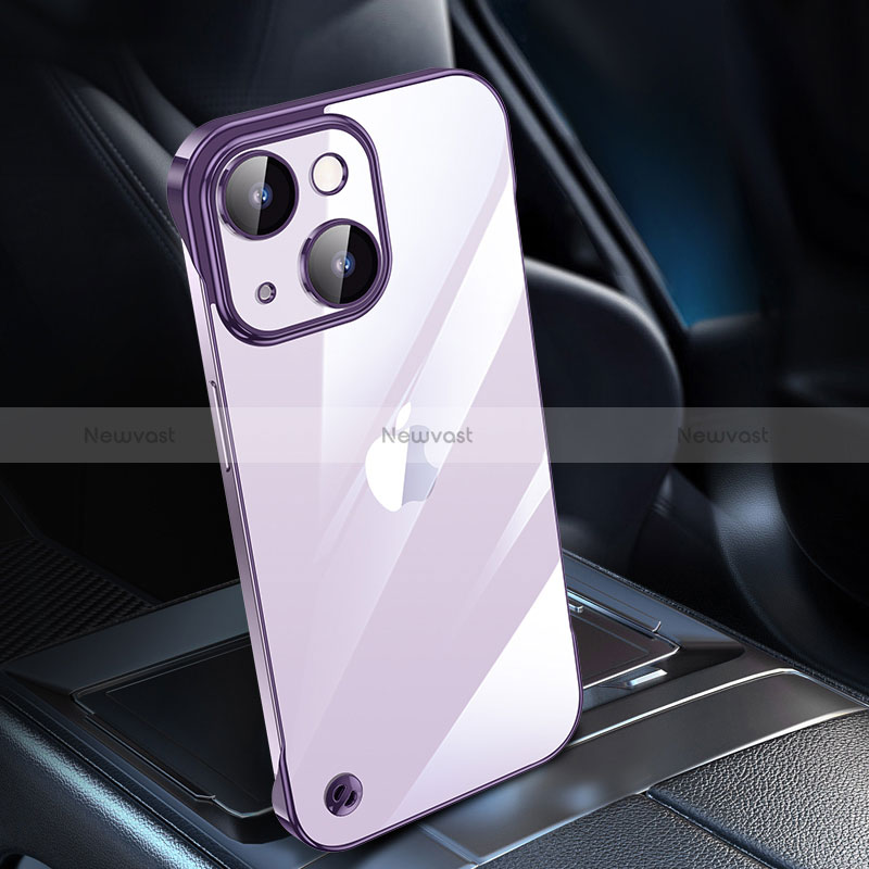 Transparent Crystal Hard Case Back Cover QC1 for Apple iPhone 13 Purple