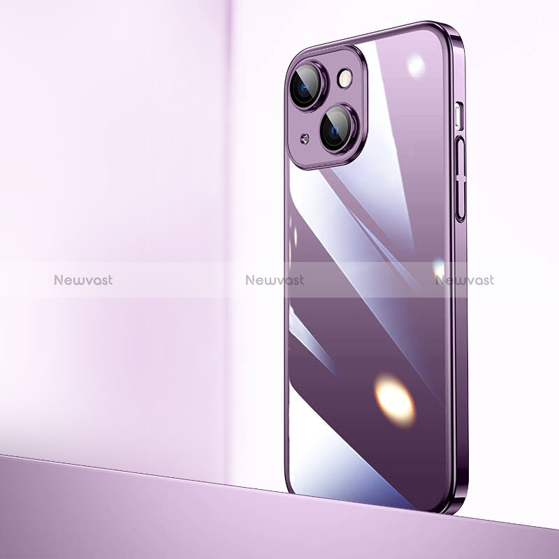 Transparent Crystal Hard Case Back Cover QC2 for Apple iPhone 13 Purple