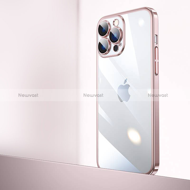 Transparent Crystal Hard Case Back Cover QC2 for Apple iPhone 15 Pro Max Rose Gold