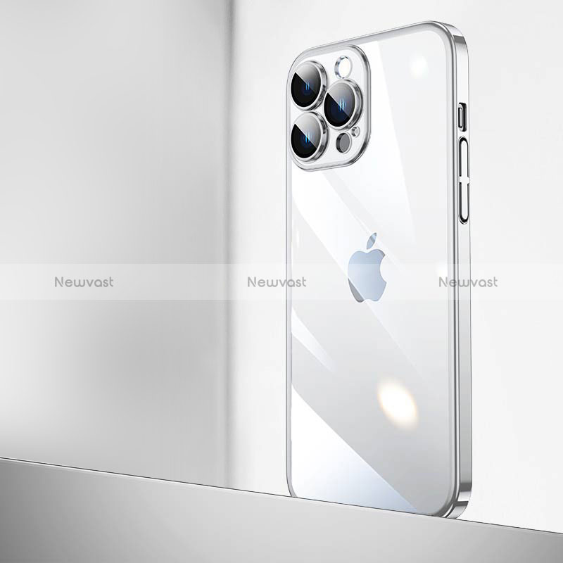 Transparent Crystal Hard Case Back Cover QC2 for Apple iPhone 15 Pro Max Silver