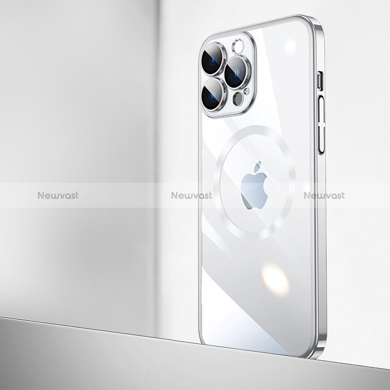Transparent Crystal Hard Case Back Cover with Mag-Safe Magnetic QC2 for Apple iPhone 14 Pro Silver