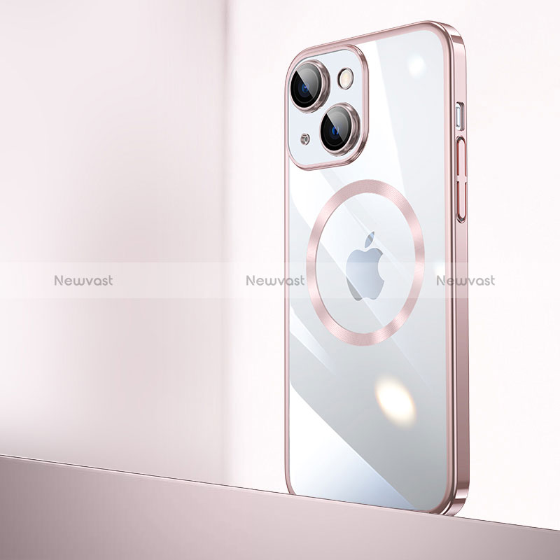 Transparent Crystal Hard Case Back Cover with Mag-Safe Magnetic QC2 for Apple iPhone 15