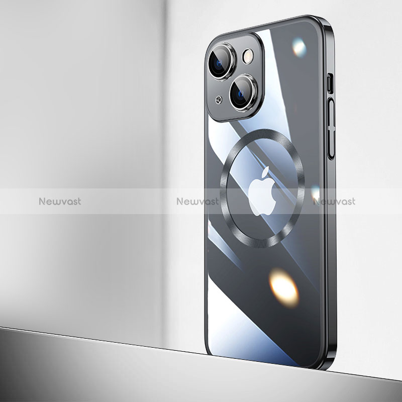 Transparent Crystal Hard Case Back Cover with Mag-Safe Magnetic QC2 for Apple iPhone 15 Black