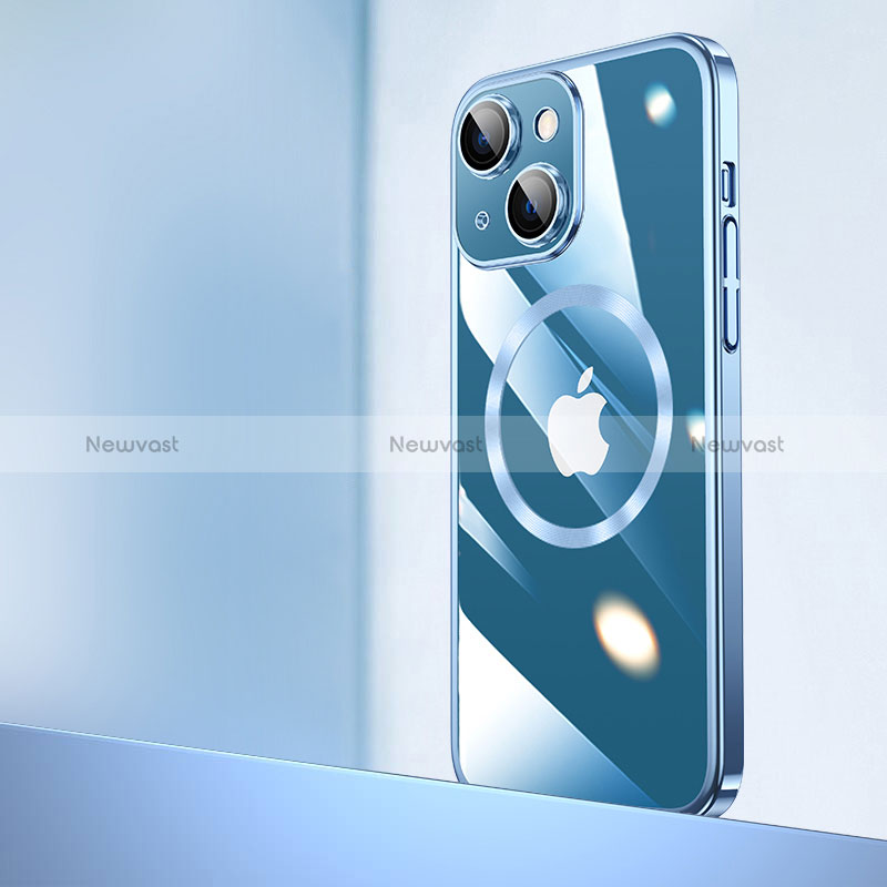 Transparent Crystal Hard Case Back Cover with Mag-Safe Magnetic QC2 for Apple iPhone 15 Plus Blue